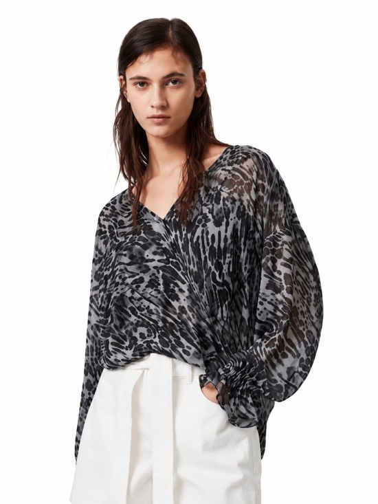 All Saints Tops - All Saints “Penny Ambient” Animal Print Chiffon Blouse Medium New Without Tags!